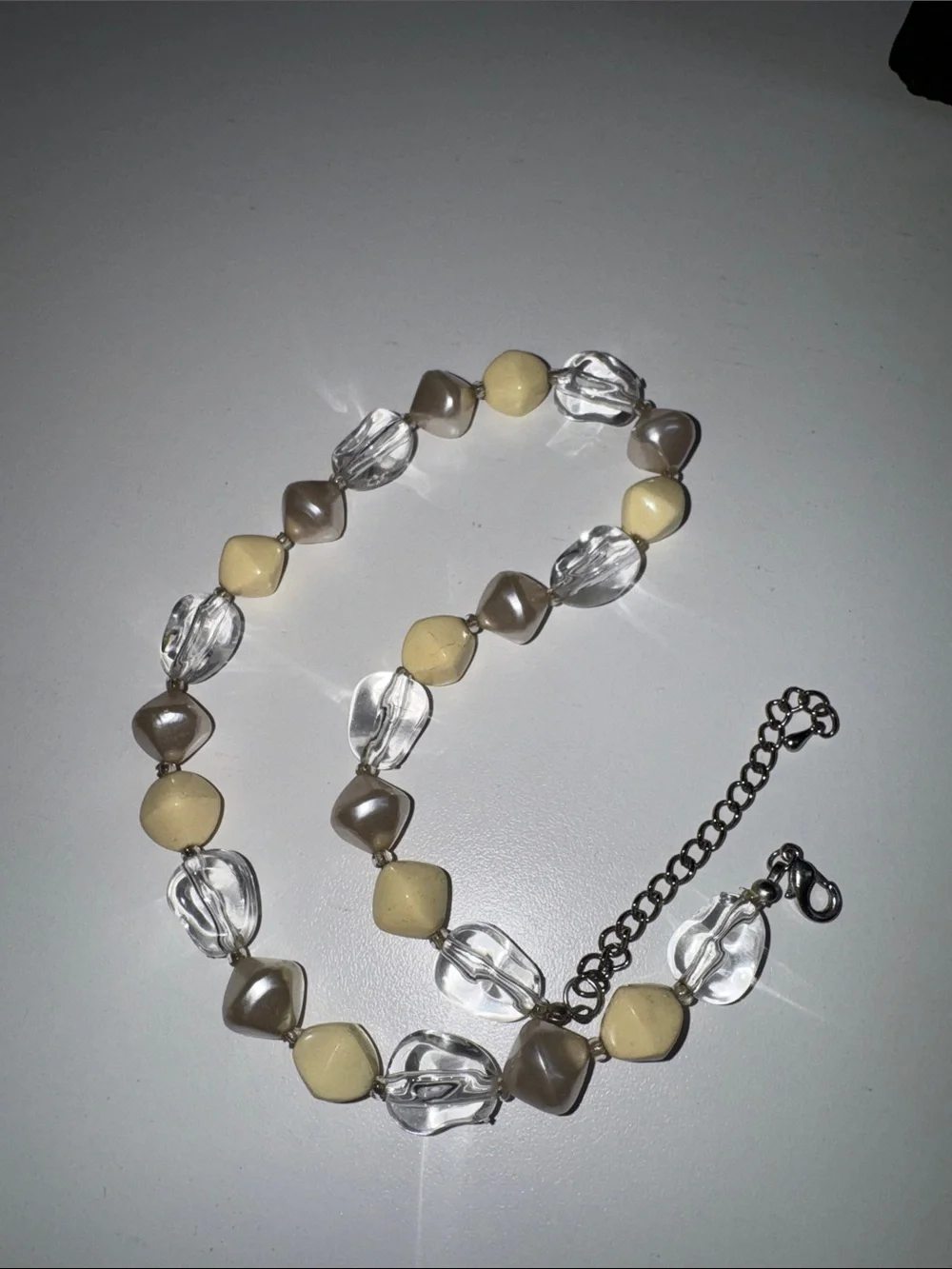Y2K Pastel Clear Beaded Statement Necklace Cream Taupe Lucite Adjustable